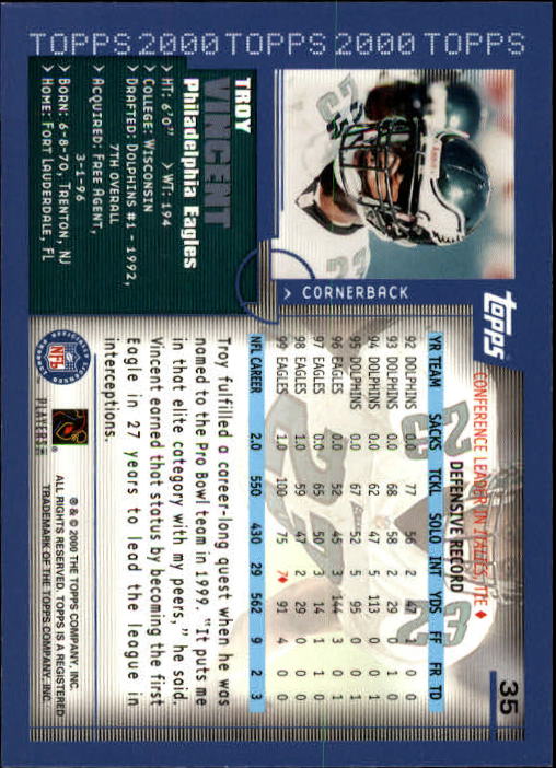 2000 Topps Collection #35 Troy Vincent back image