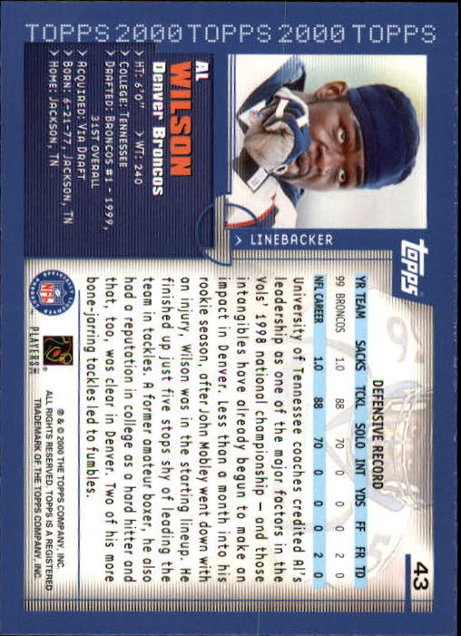 2000 Topps Collection #43 Al Wilson back image