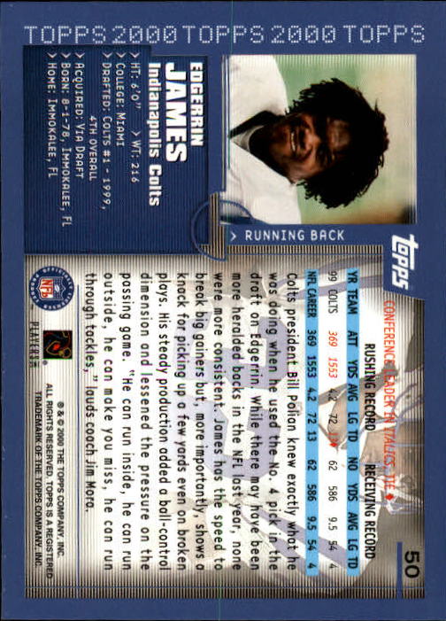 2000 Topps Collection #50 Edgerrin James back image