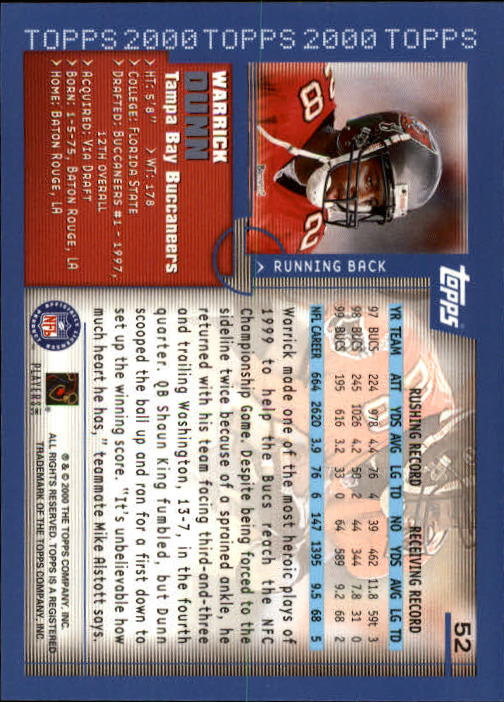 2000 Topps Collection #52 Warrick Dunn back image