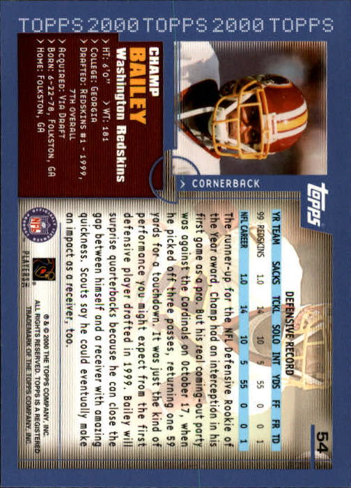 2000 Topps Collection #54 Champ Bailey back image