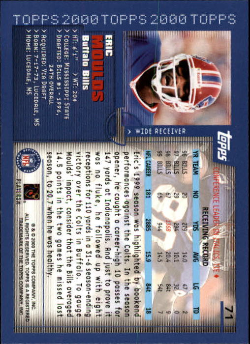 2000 Topps Collection #71 Eric Moulds back image
