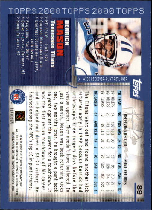 A8830- 2000 Topps Sammlung Fb Karte #S 1-250 -du Pick- 15 + Gratis US Schiff - Bild 163 von 465
