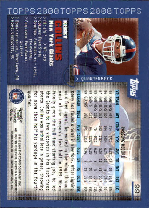 2000 Topps Collection #99 Kerry Collins back image