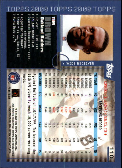 2000 Topps Collection #110 Tim Brown back image