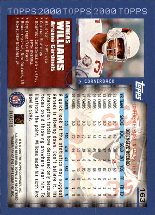 2000 Topps Collection #163 Aeneas Williams back image