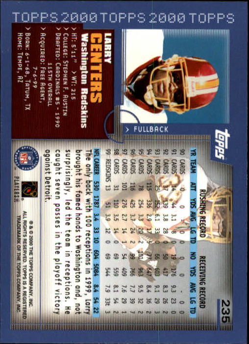 2000 Topps Collection #235 Larry Centers back image