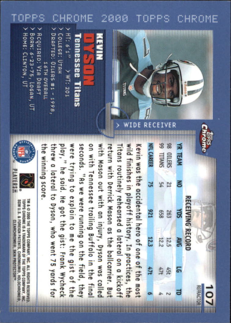 2000 Topps Chrome Refractors #107 Kevin Dyson back image