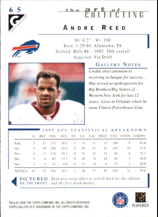 2000 Topps Gallery #65 Andre Reed back image