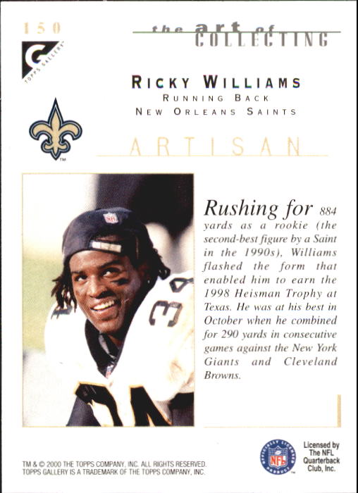 2000 Topps Gallery #150 Ricky Williams ART back image