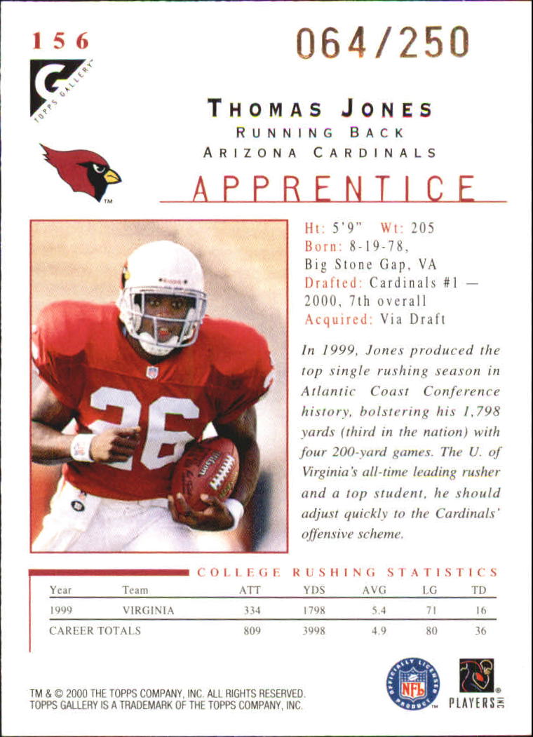 2000 Topps Gallery Player's Private Issue #156 Thomas Jones back image