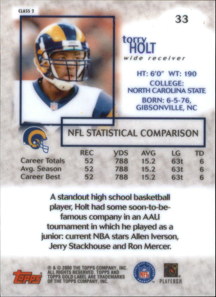 2000 Topps Gold Label Class 2 #33 Torry Holt back image