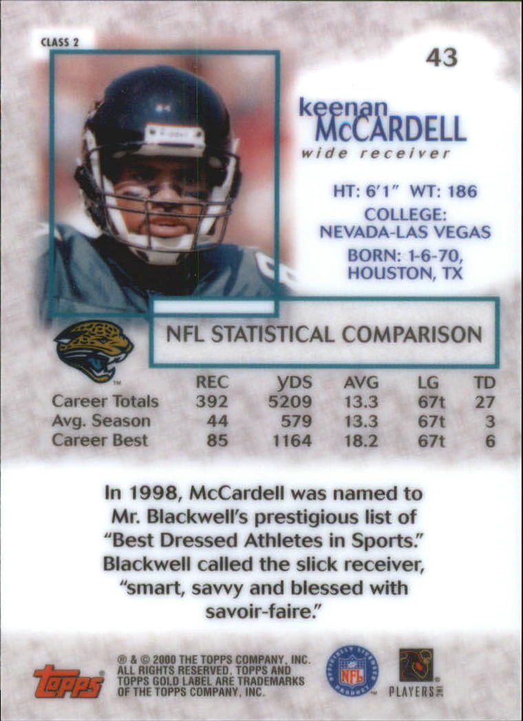 2000 Topps Gold Label Class 2 #43 Keenan McCardell back image