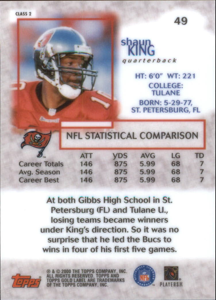 2000 Topps Gold Label Class 2 #49 Shaun King back image