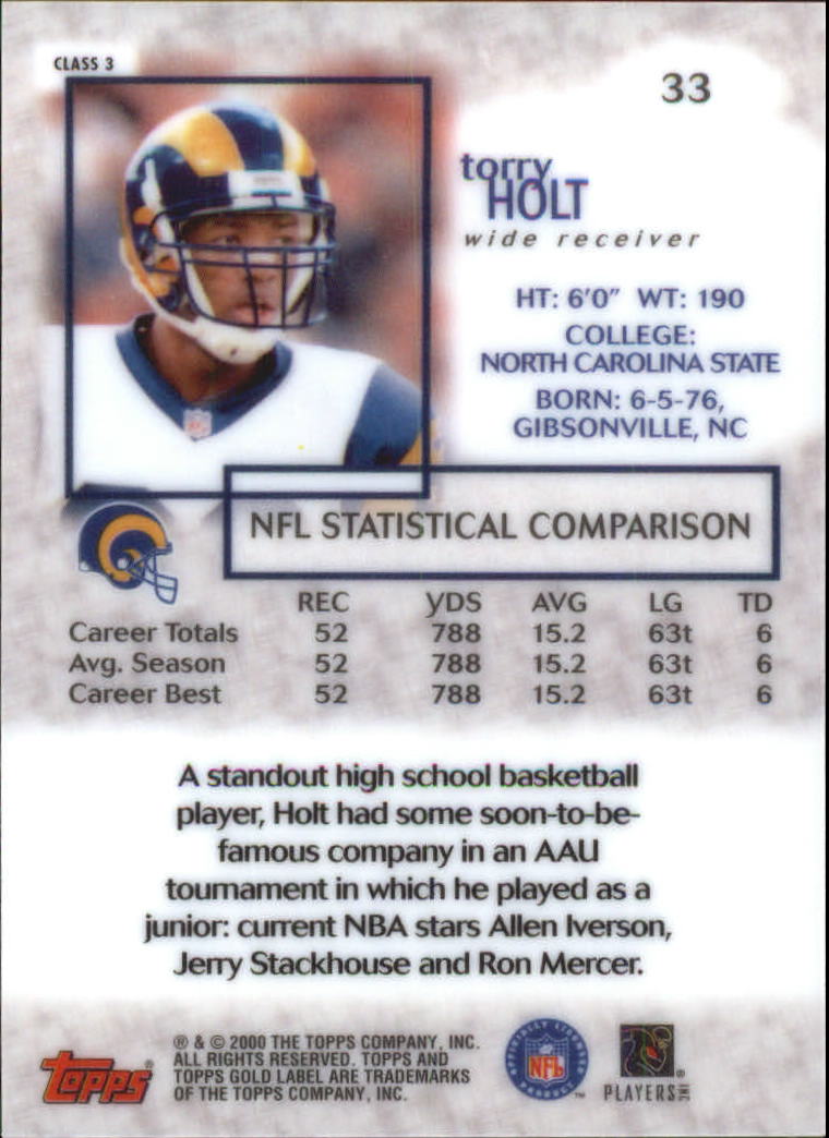 2000 Topps Gold Label Class 3 #33 Torry Holt back image