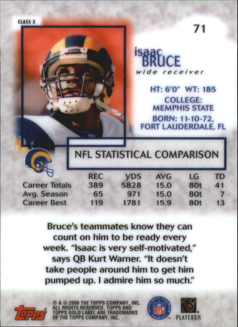 2000 Topps Gold Label Class 3 #71 Isaac Bruce back image