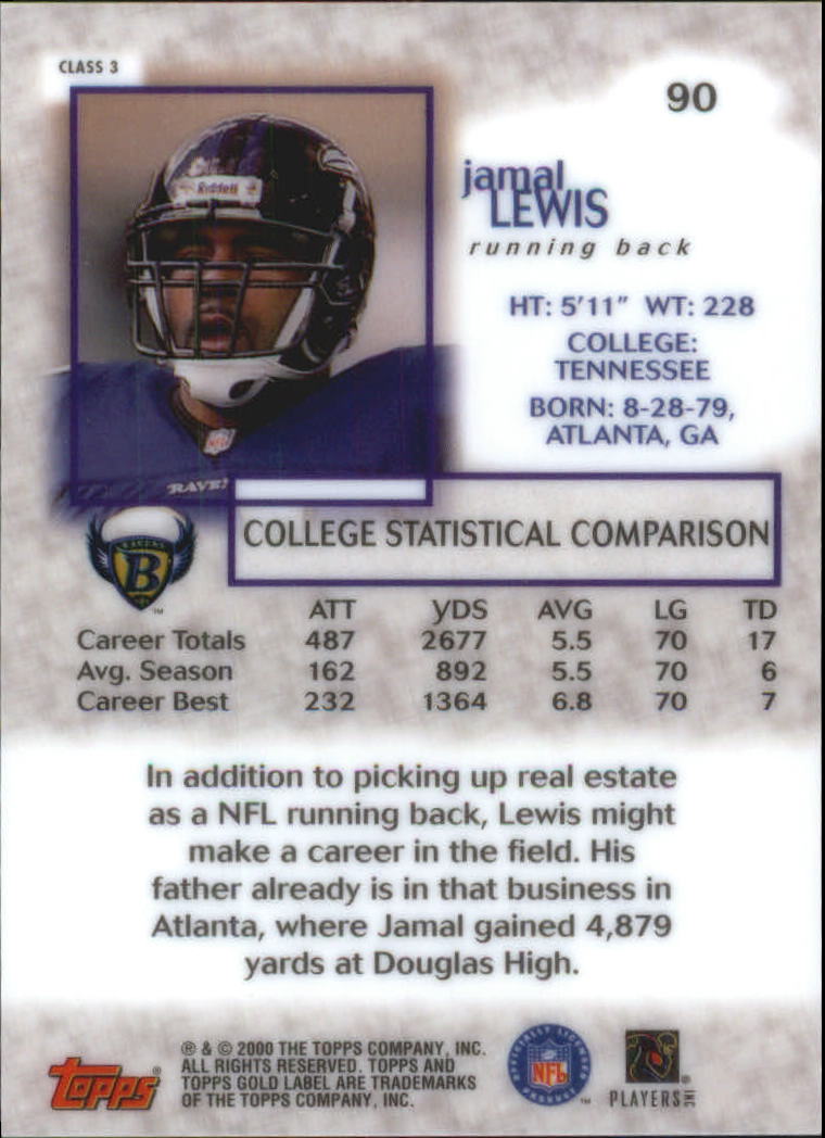 2000 Topps Gold Label Class 3 #90 Jamal Lewis back image
