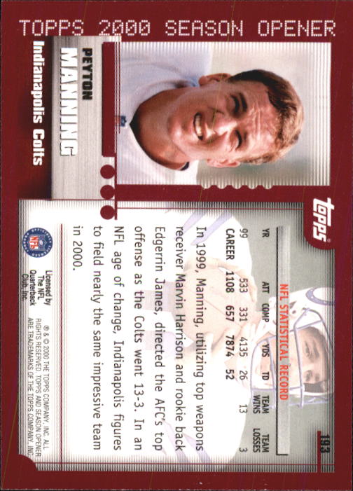 2000 Topps Season Opener #193 Peyton Manning CS back image