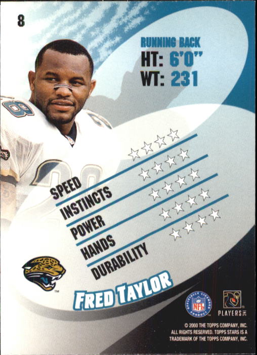 2000 Topps Stars #8 Fred Taylor back image