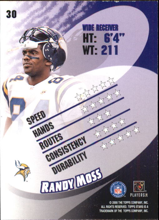 2000 Topps Stars #30 Randy Moss back image