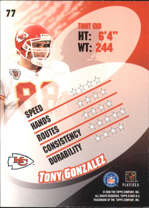 2000 Topps Stars #77 Tony Gonzalez back image