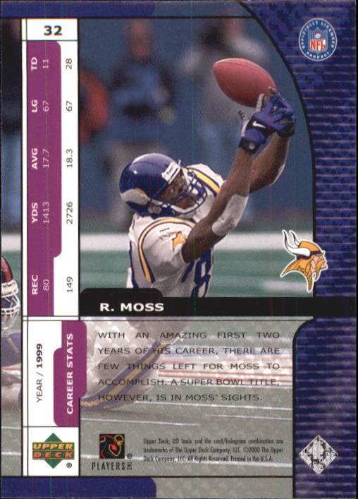 2000 UD Ionix #32 Randy Moss back image