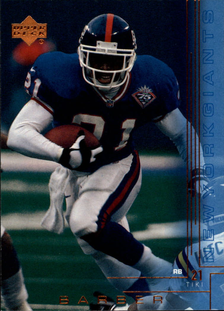 Tiki Barber autographed football card (New York Giants) 2000 Pacific  Paramount #153