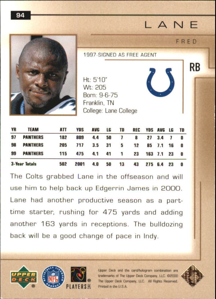 2000 Upper Deck Exclusives Gold #94 Fred Lane #'d to 25