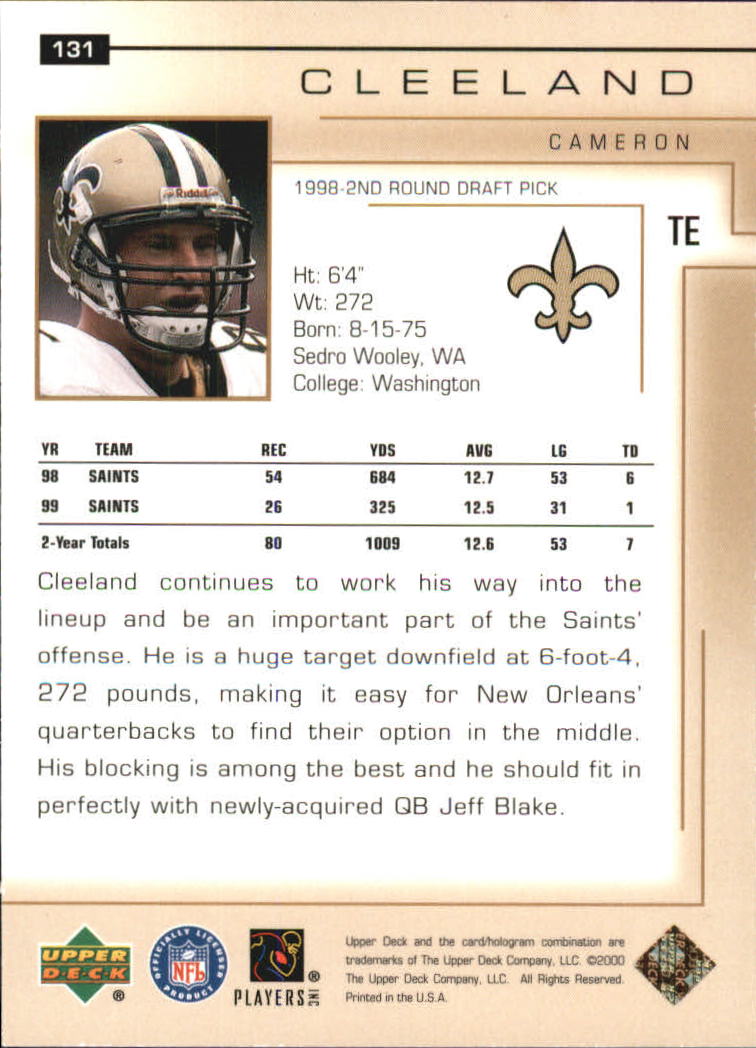 2000 Upper Deck Exclusives Gold #131 Cam Cleeland #'d to 25