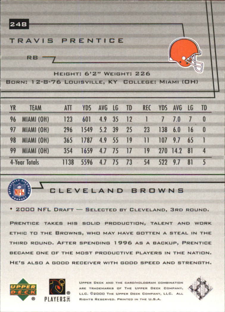 2000 Upper Deck Exclusives Silver #248 Travis Prentice back image