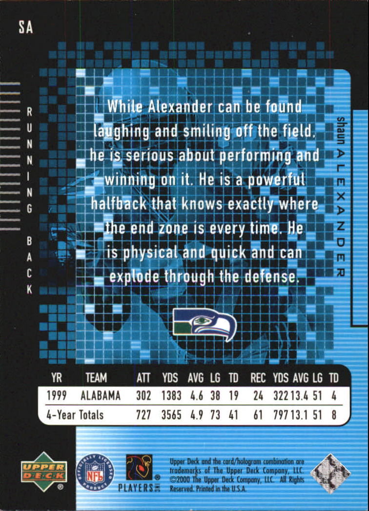 2000 Upper Deck e-Card #SA Shaun Alexander back image