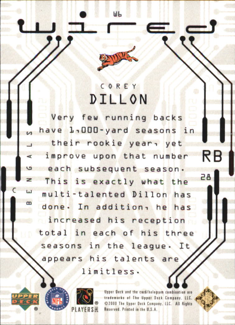 2000 Upper Deck Wired #W6 Corey Dillon back image