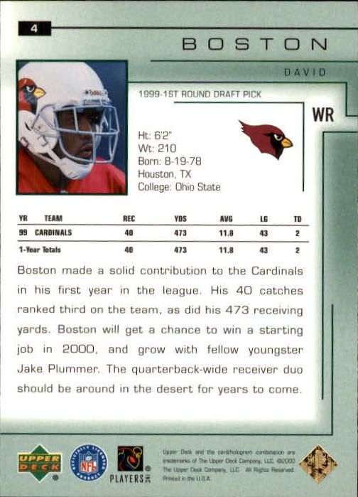 2000 Upper Deck Encore #4 David Boston back image