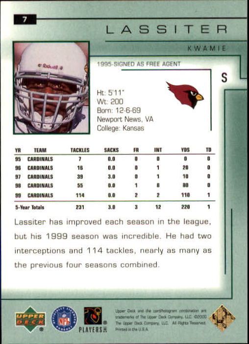 2000 Upper Deck Encore #7 Kwamie Lassiter back image