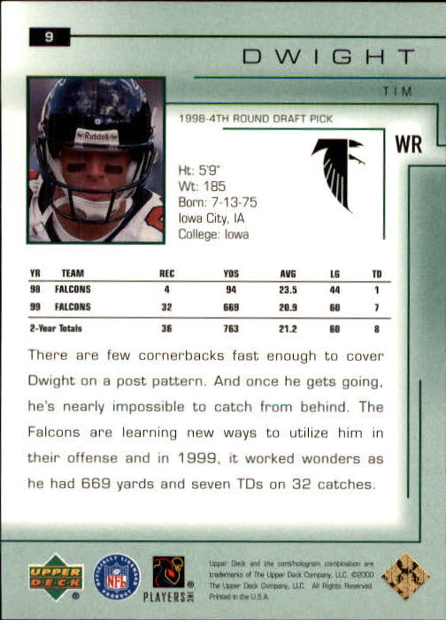 2000 Upper Deck Encore #9 Tim Dwight back image