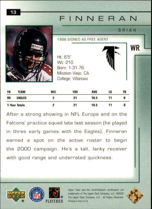 2000 Upper Deck Encore #13 Brian Finneran RC back image