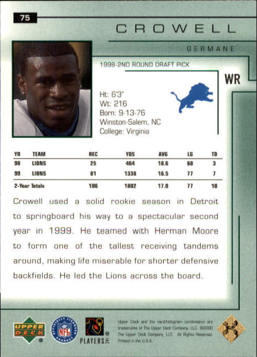 2000 Upper Deck Encore #75 Germane Crowell back image