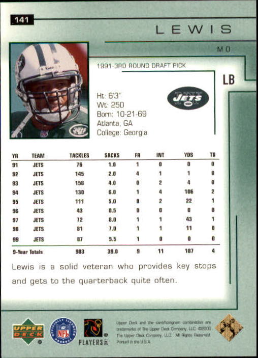 2000 Upper Deck Encore #141 Mo Lewis back image