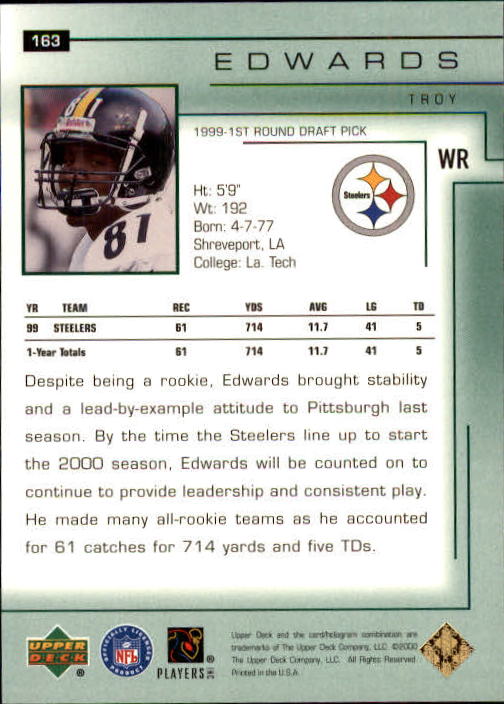 2000 Upper Deck Encore #163 Troy Edwards back image