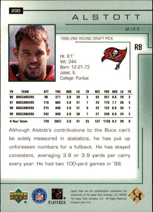 2000 Upper Deck Encore #200 Mike Alstott back image