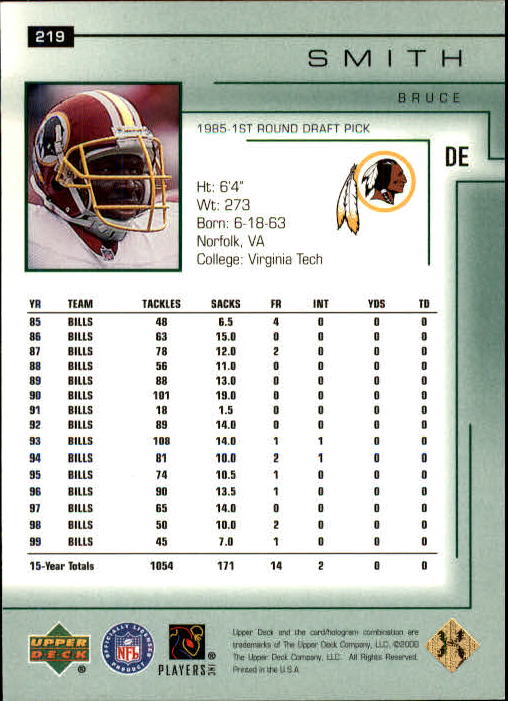 2000 Upper Deck Encore #219 Bruce Smith back image