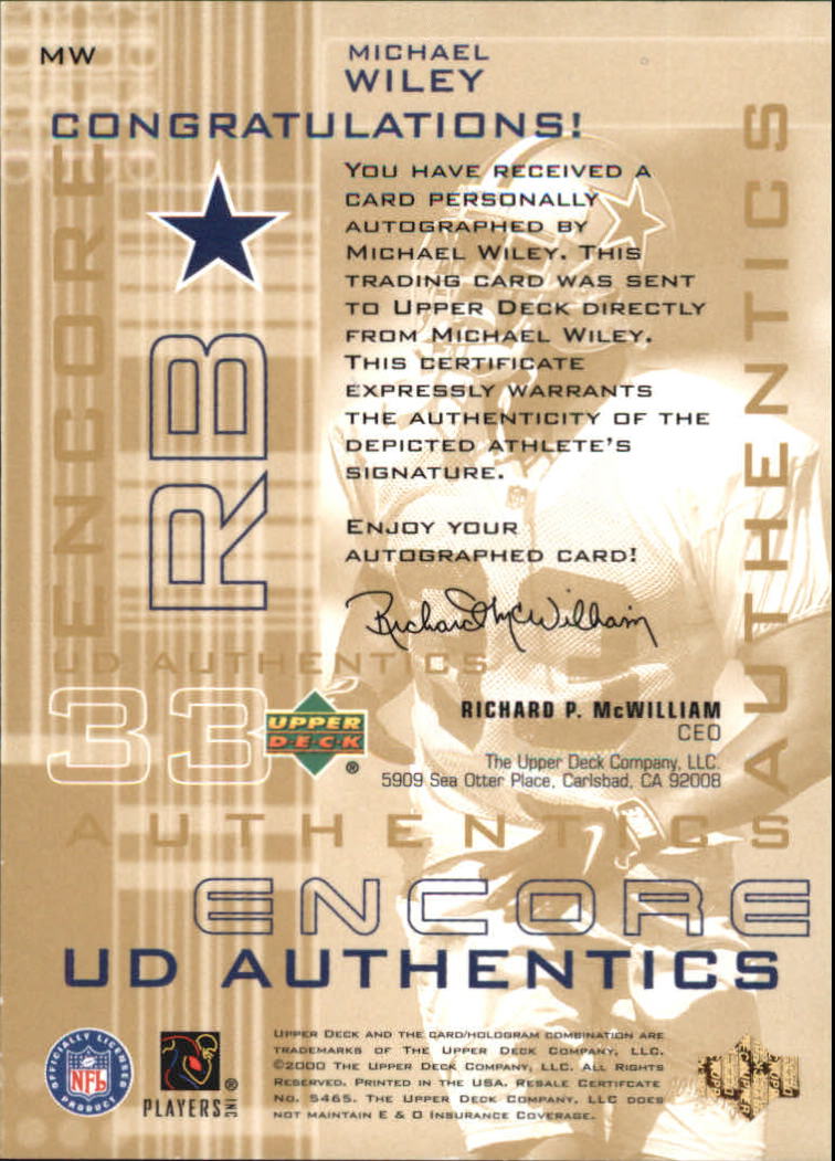 2000 Upper Deck Encore UD Authentics #MW Michael Wiley back image