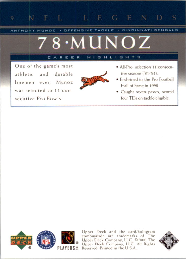 2000 Upper Deck Legends #9 Anthony Munoz back image