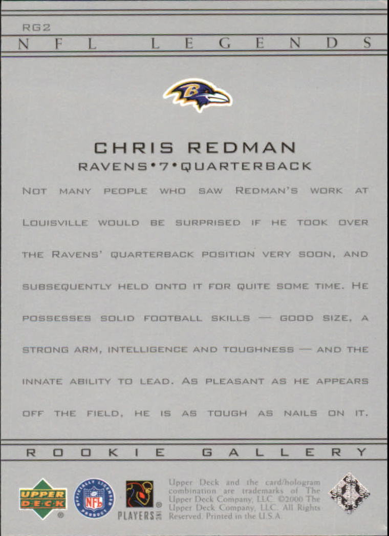 2000 Upper Deck Legends Rookie Gallery #RG2 Chris Redman back image
