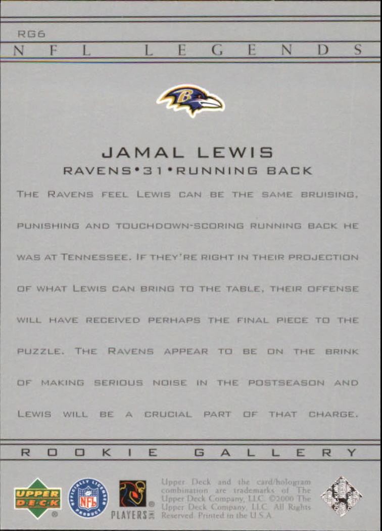 2000 Upper Deck Legends Rookie Gallery #RG6 Jamal Lewis back image