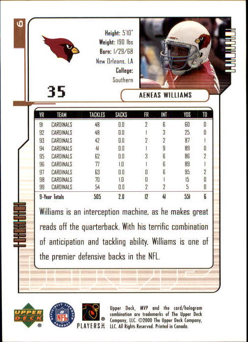 2000 Upper Deck MVP #6 Aeneas Williams back image