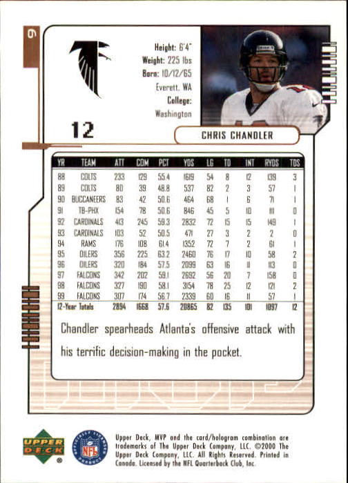 2000 Upper Deck MVP #9 Chris Chandler back image