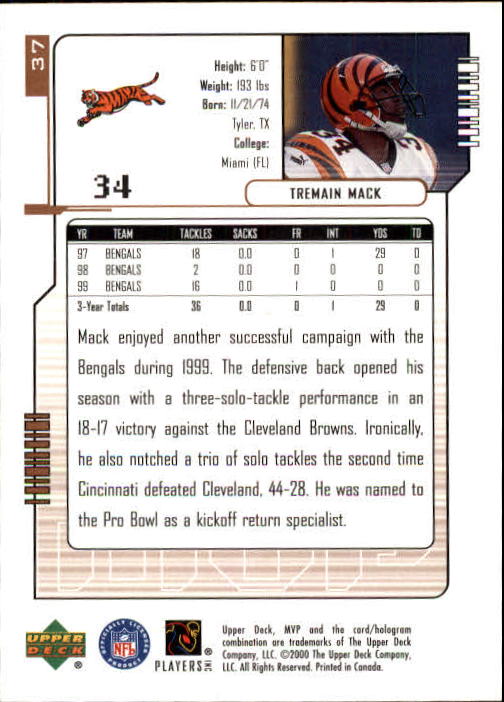 2000 Upper Deck MVP #37 Tremain Mack back image
