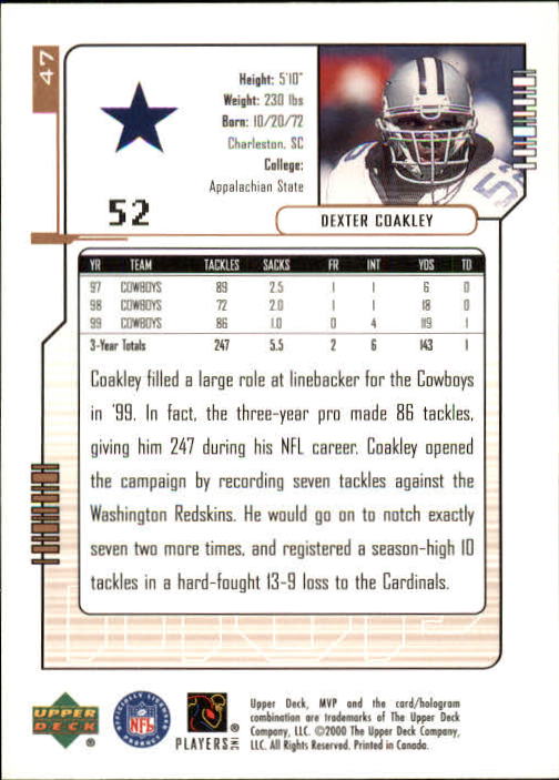 2000 Upper Deck MVP #47 Dexter Coakley back image