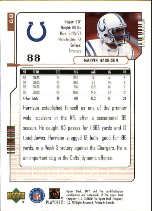 2000 Upper Deck MVP #68 Marvin Harrison back image